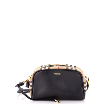 Burberry Half Cube Crossbody Bag Leather with Vintage Check Canvas Small