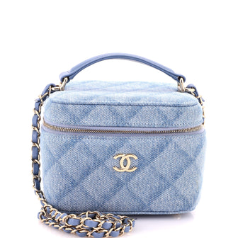 Chanel Vanity Case with Chain 3D Quilt Printed Denim Small