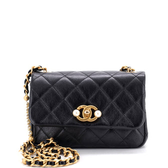 Chanel CC Pearl Section Chain Flap Bag Quilted Calfskin Mini