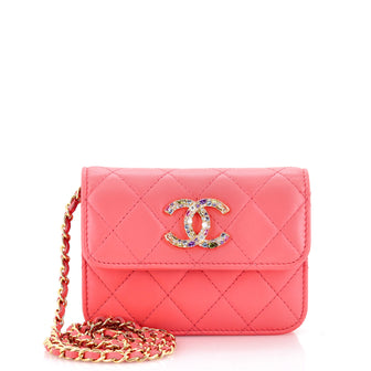 Chanel Crystal CC Card Holder with Chain Quilted Lambskin
