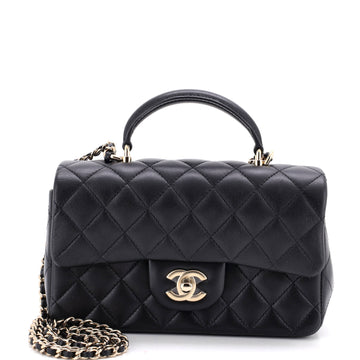 Chanel Classic Single Flap Top Handle Bag Quilted Lambskin Mini