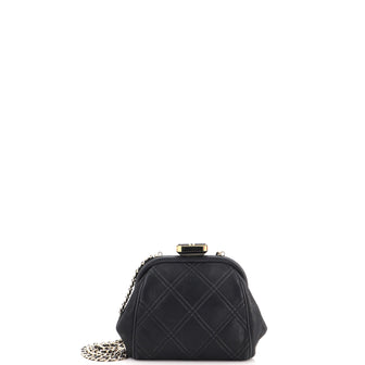 Chanel CC Kisslock Double Stitched Clutch on Chain Quilted Calfskin Mini