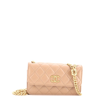Chanel All Slide Long Phone Holder with Chain Quilted Lambskin