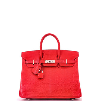 Hermes Birkin Handbag Rouge Moyen Lizard with Palladium Hardware 25