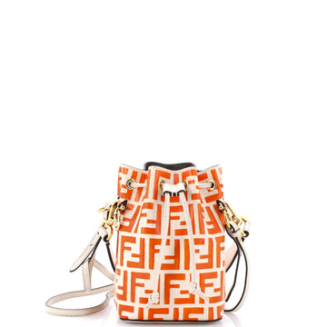Fendi Mon Tresor Bucket Bag Zucca Embossed Leather Mini