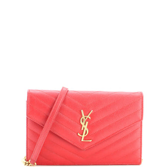 Saint Laurent Classic Monogram Wallet on Chain Matelasse Chevron Leather Small