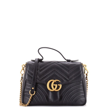 Gucci GG Marmont Top Handle Flap Bag Matelasse Leather Small