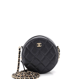 Chanel Round Clutch with Chain Quilted Caviar Mini
