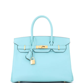 Hermes Birkin Handbag Bleu Atoll Epsom with Gold Hardware 30