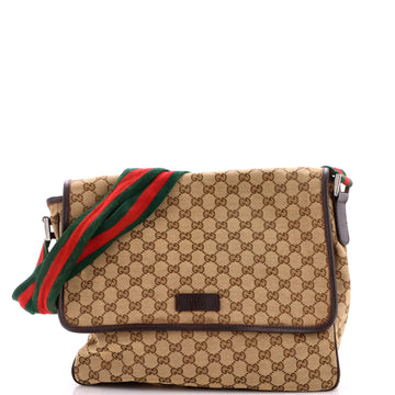 Gucci Web Strap Flap Messenger GG Canvas Medium