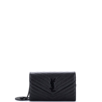 Saint Laurent Classic Monogram Wallet on Chain Matelasse Chevron Leather Medium