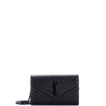 Saint Laurent Classic Monogram Wallet on Chain Matelasse Chevron Leather Medium