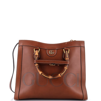 Gucci Diana NM Logo Bamboo Handle Tote Embossed Leather Medium