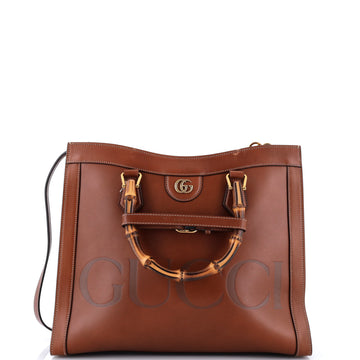 Gucci Diana NM Logo Bamboo Handle Tote Embossed Leather Medium