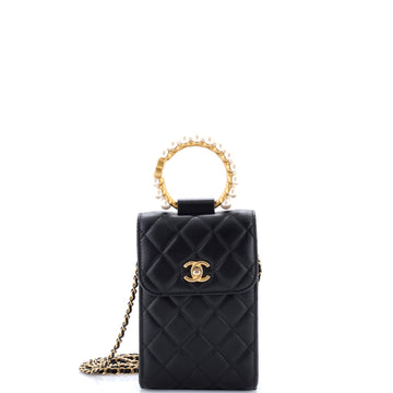 Chanel Pearl Crown Phone Holder with Chain Quilted Lambskin