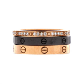 Cartier Love Band 3 Ring Set 18K Rose Gold, Diamonds and Ceramic