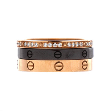 Cartier Love Band 3 Ring Set 18K Rose Gold, Diamonds and Ceramic