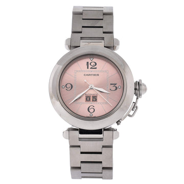 Cartier Pasha C Big Date Pink Dial Automatic Watch Stainless Steel 35