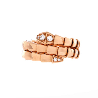 Bvlgari Serpenti Viper Two-Coil Ring 18K Rose Gold with Diamond