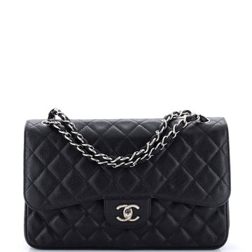 Chanel Vintage Classic Double Flap Bag Quilted Caviar Jumbo