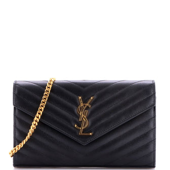 Saint Laurent Classic Monogram Wallet on Chain Matelasse Chevron Leather Medium