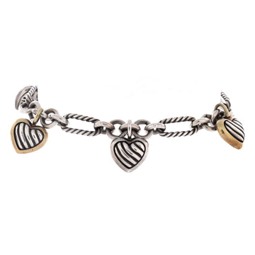 David Yurman Cable Heart Charms Bracelet Sterling Silver and 18K Yellow Gold