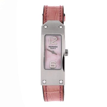 Hermes Kelly II Quartz Watch Stainless Steel and Alligator with Diamond Bezel and Mother of Pearl 15