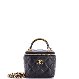 Chanel CC Top Handle Vanity Case with Chain Quilted Lambskin with Metal Mini