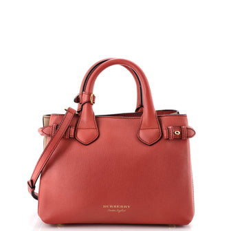 Burberry Banner Tote Leather and House Check Canvas Small