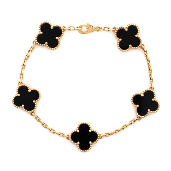 Van Cleef & Arpels Vintage Alhambra 5 Motifs Bracelet 18K Yellow Gold and Onyx