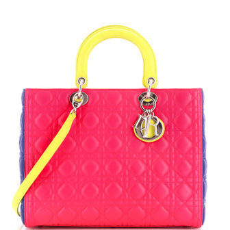 Christian Dior Tricolor Lady Dior Bag Cannage Quilt Leather Large