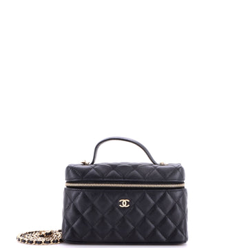 Chanel Classic Top Handle Slim Vanity Case with Chain Quilted Caviar Small