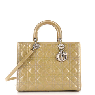 Christian Dior Vintage Lady Dior Bag Cannage Quilt Patent Large