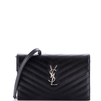Saint Laurent Classic Monogram Wallet on Chain Matelasse Chevron Leather Small
