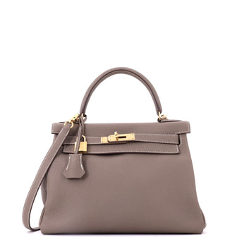 Hermes Kelly Handbag Etoupe Togo with Gold Hardware 28