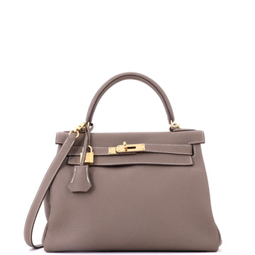 Hermes Kelly Handbag Etoupe Togo with Gold Hardware 28