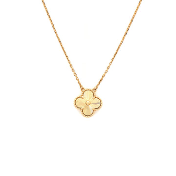 Van Cleef & Arpels Vintage Alhambra Pendant Necklace Guilloche 18K Yellow Gold