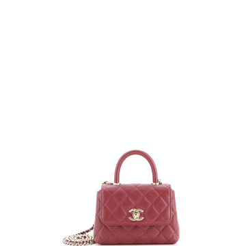 Chanel Coco Top Handle Clutch with Chain Quilted Caviar Mini