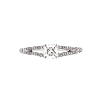 Tiffany & Co. Lucida Split Shank Solitaire Ring Platinum and Pave Diamonds with Square Cut Diamond 0.45CT