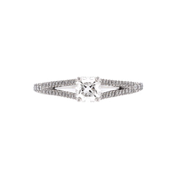 Tiffany & Co. Lucida Split Shank Solitaire Ring Platinum and Pave Diamonds with Square Cut Diamond 0.45CT