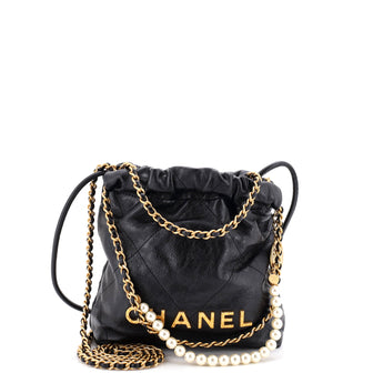 Chanel 22 Chain Hobo Quilted Calfskin with Pearl Chain Mini