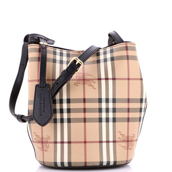 Burberry Lorne Bucket Bag Haymarket Coated Canvas Small