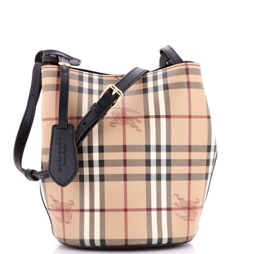 Burberry Lorne Bucket Bag Haymarket Coated Canvas Small