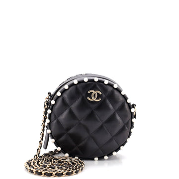 Chanel Round Clutch with Chain Quilted Calfskin with Pearl Detail