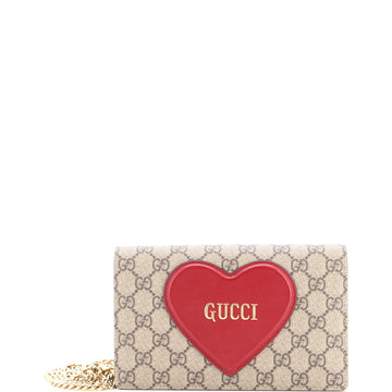 Gucci Logo Heart Chain Wallet GG Coated Canvas