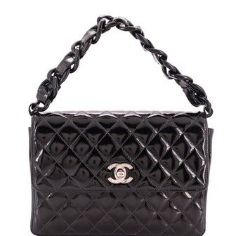 Chanel Vintage Resin Top Handle CC Flap Quilted Patent Small