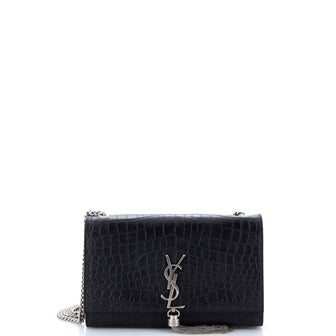 Saint Laurent Classic Monogram Tassel Crossbody Bag Crocodile Embossed Leather Medium