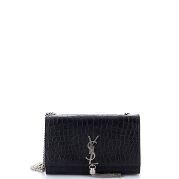 Saint Laurent Classic Monogram Tassel Crossbody Bag Crocodile Embossed Leather Medium