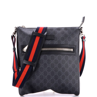Gucci Web Strap Front Zip Messenger Bag GG Coated Canvas Medium
