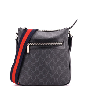 Gucci Web Strap Front Zip Messenger Bag GG Coated Canvas Small